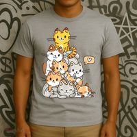 Cute Kawaii Cat Kitty Meowtain Cats Pile Chibi Women Girls T-Shirt thumb 3
