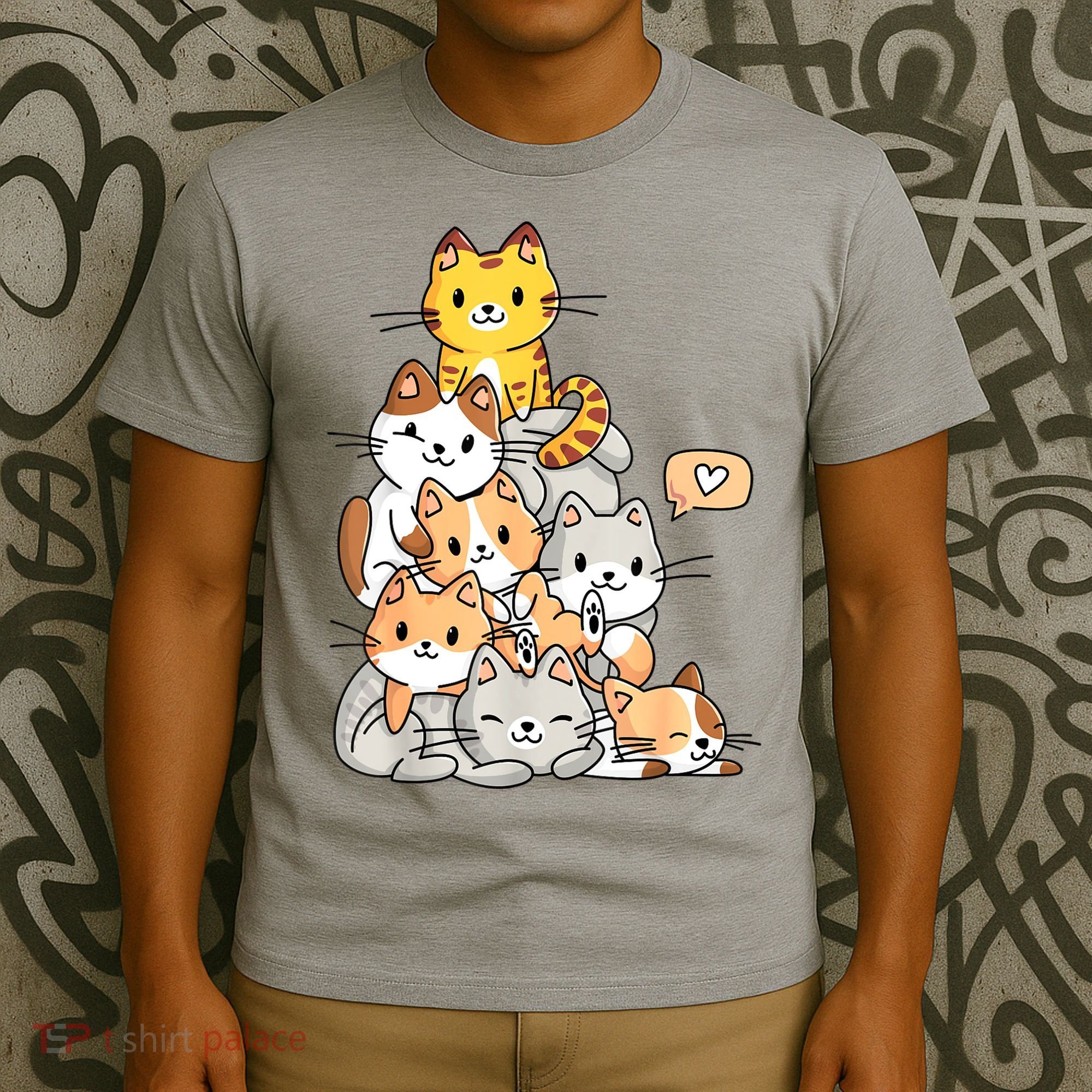 Cute Kawaii Cat Kitty Meowtain Cats Pile Chibi Women Girls T-Shirt