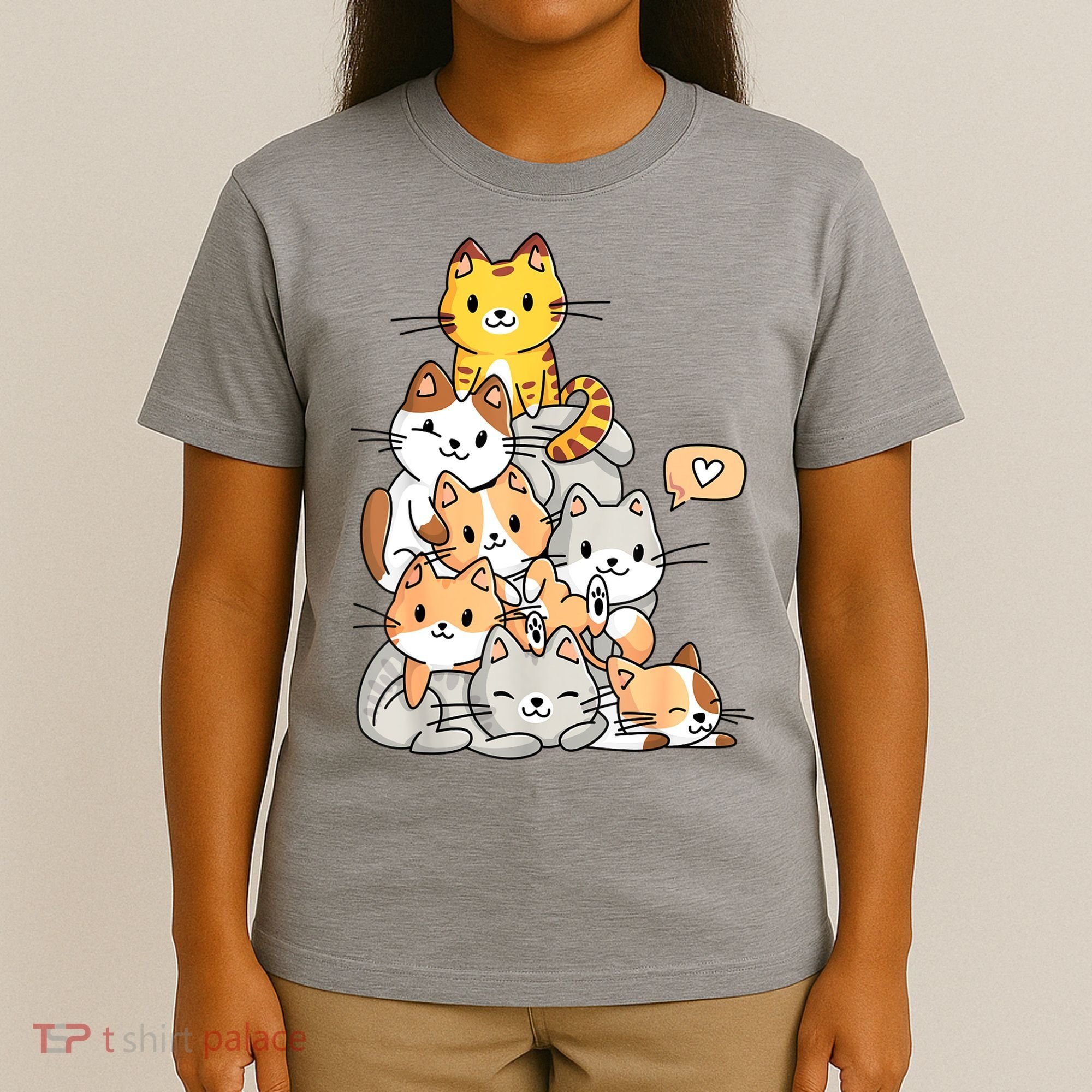 Cute Kawaii Cat Kitty Meowtain Cats Pile Chibi Women Girls T-Shirt