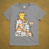 Cute Kawaii Cat Kitty Meowtain Cats Pile Chibi Women Girls T-Shirt thumb 5