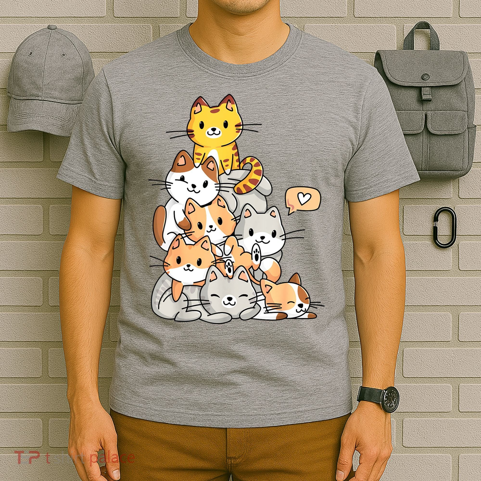 Cute Kawaii Cat Kitty Meowtain Cats Pile Chibi Women Girls T-Shirt