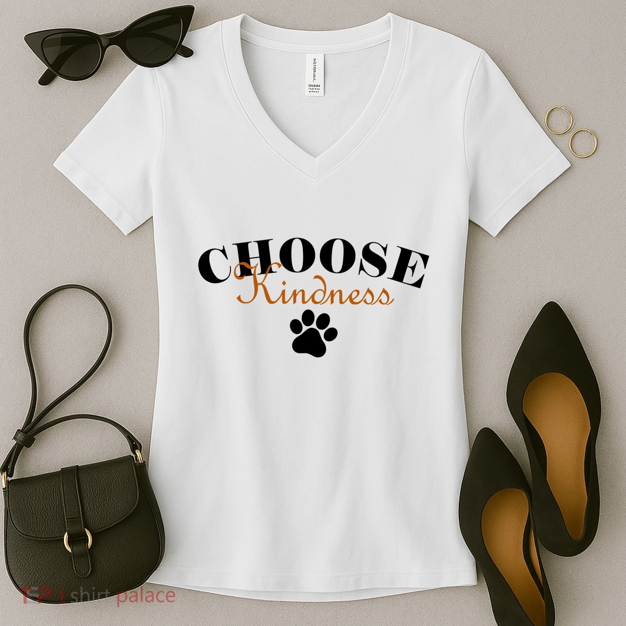 Choose Kindness Dog Paw Print Women's V-Neck T-Shirt