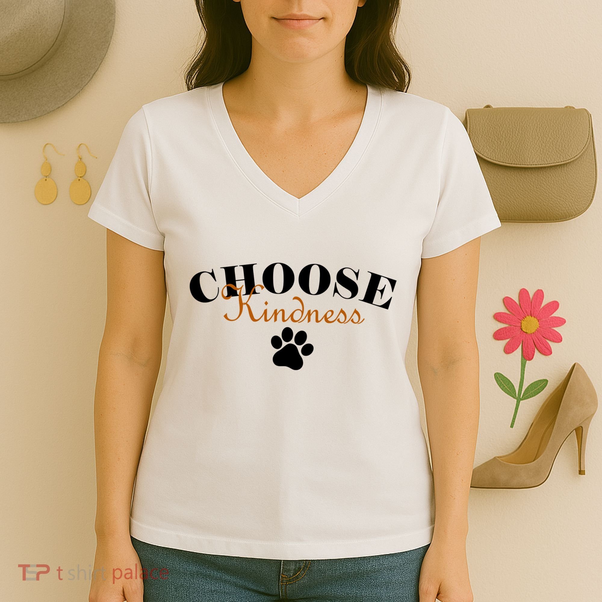 Choose Kindness Dog Paw Print Women's V-Neck T-Shirt