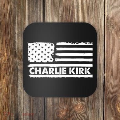 Charlie Kirk Distressed American Flag Patriotic Coaster