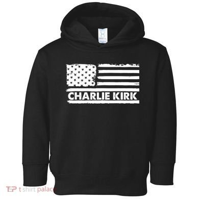 Charlie Kirk Distressed American Flag Patriotic Toddler Hoodie