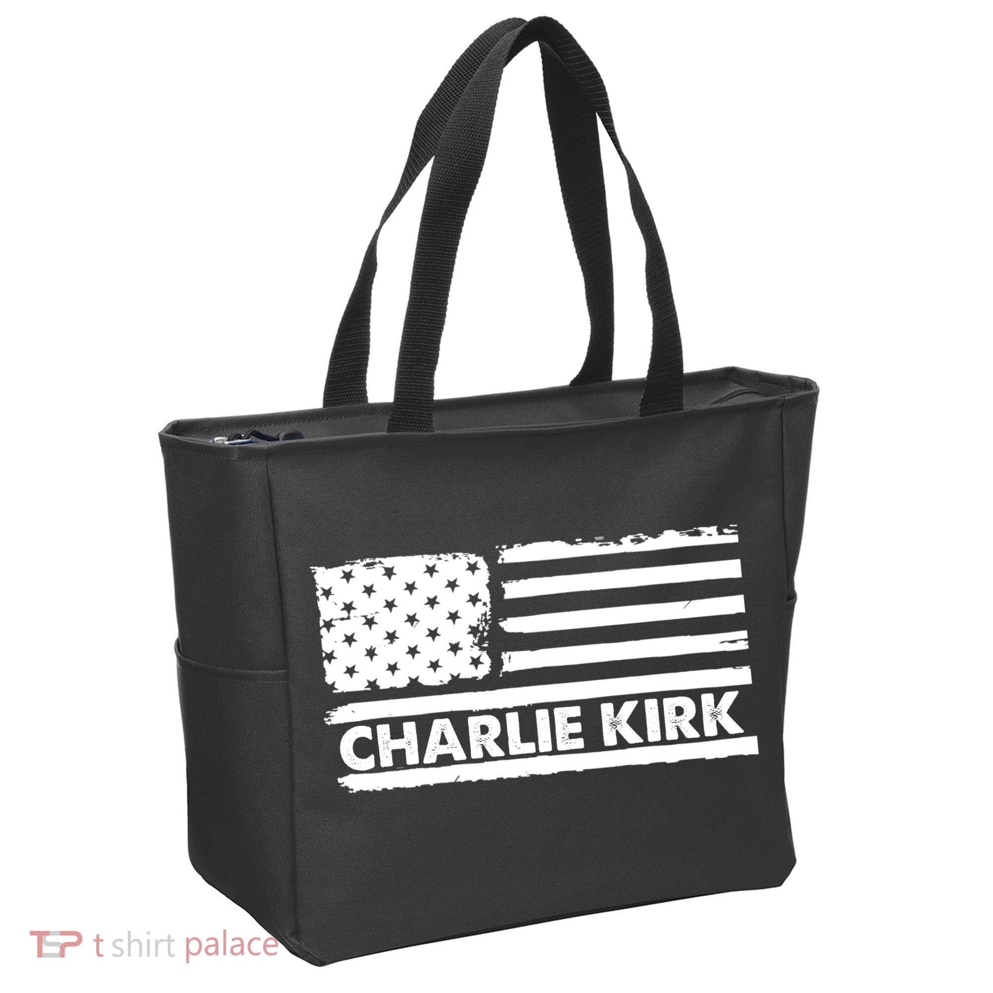 Charlie Kirk Distressed American Flag Patriotic Tote Bag