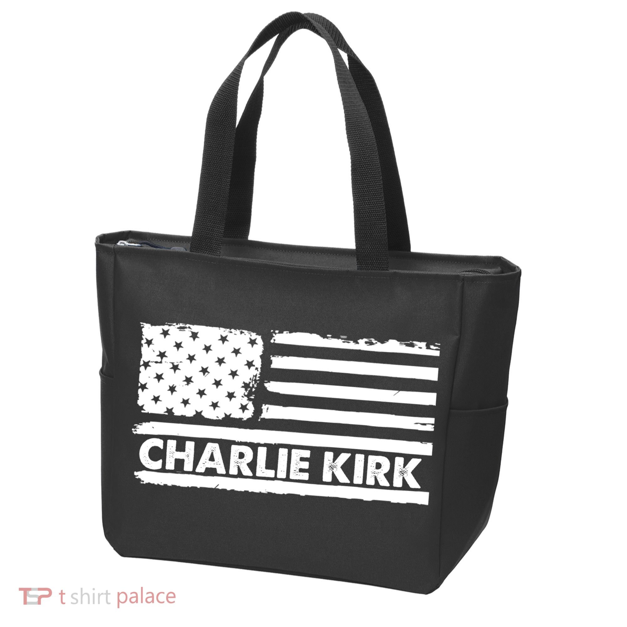 Charlie Kirk Distressed American Flag Patriotic Tote Bag
