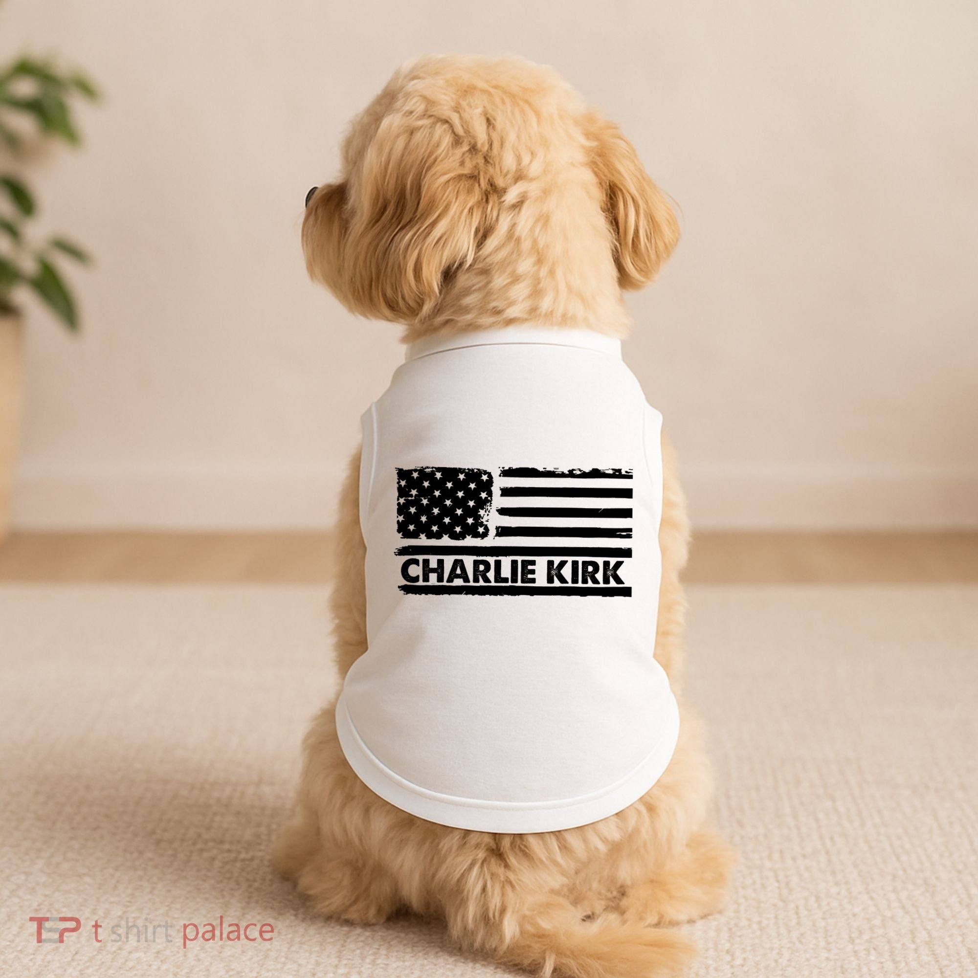 Charlie Kirk Distressed American Flag Patriotic Doggie Tank