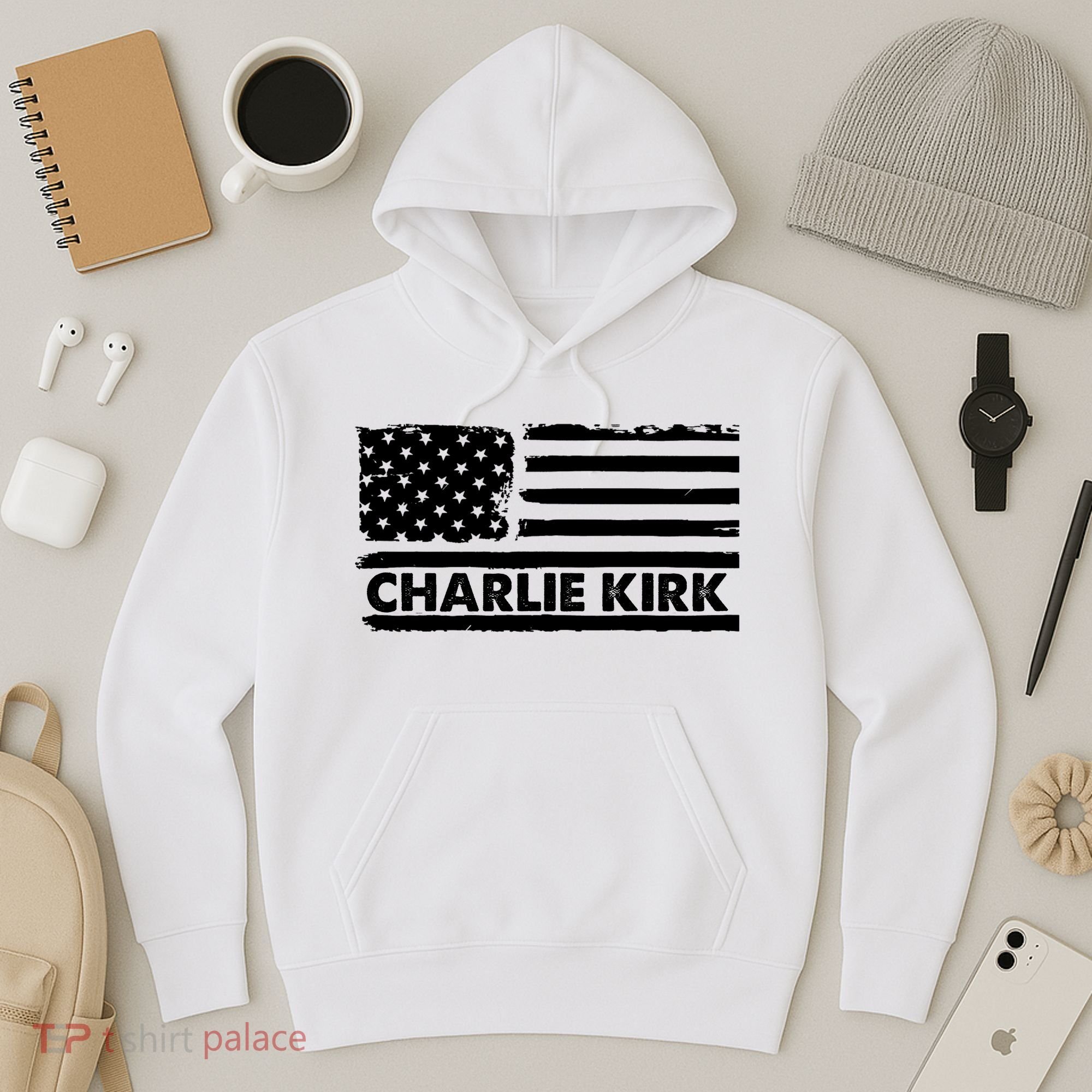 Charlie Kirk Distressed American Flag Patriotic Hoodie