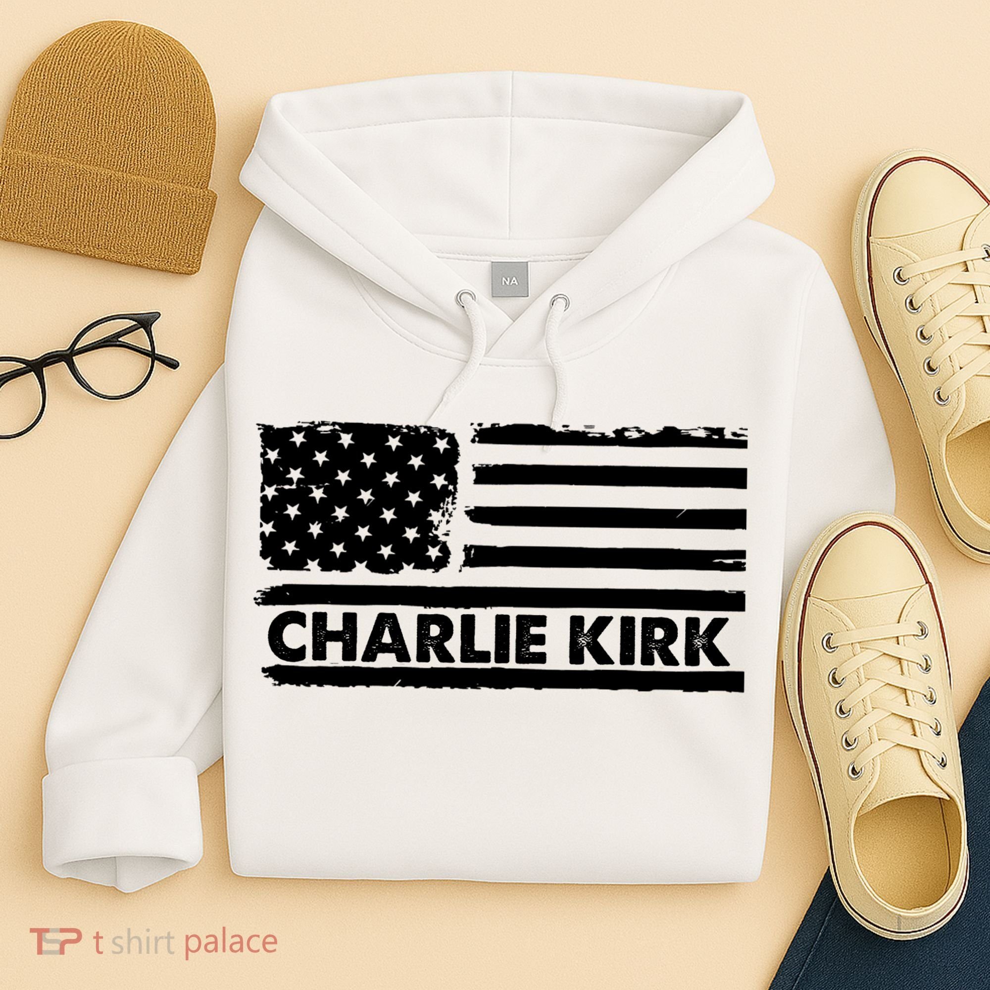 Charlie Kirk Distressed American Flag Patriotic Hoodie