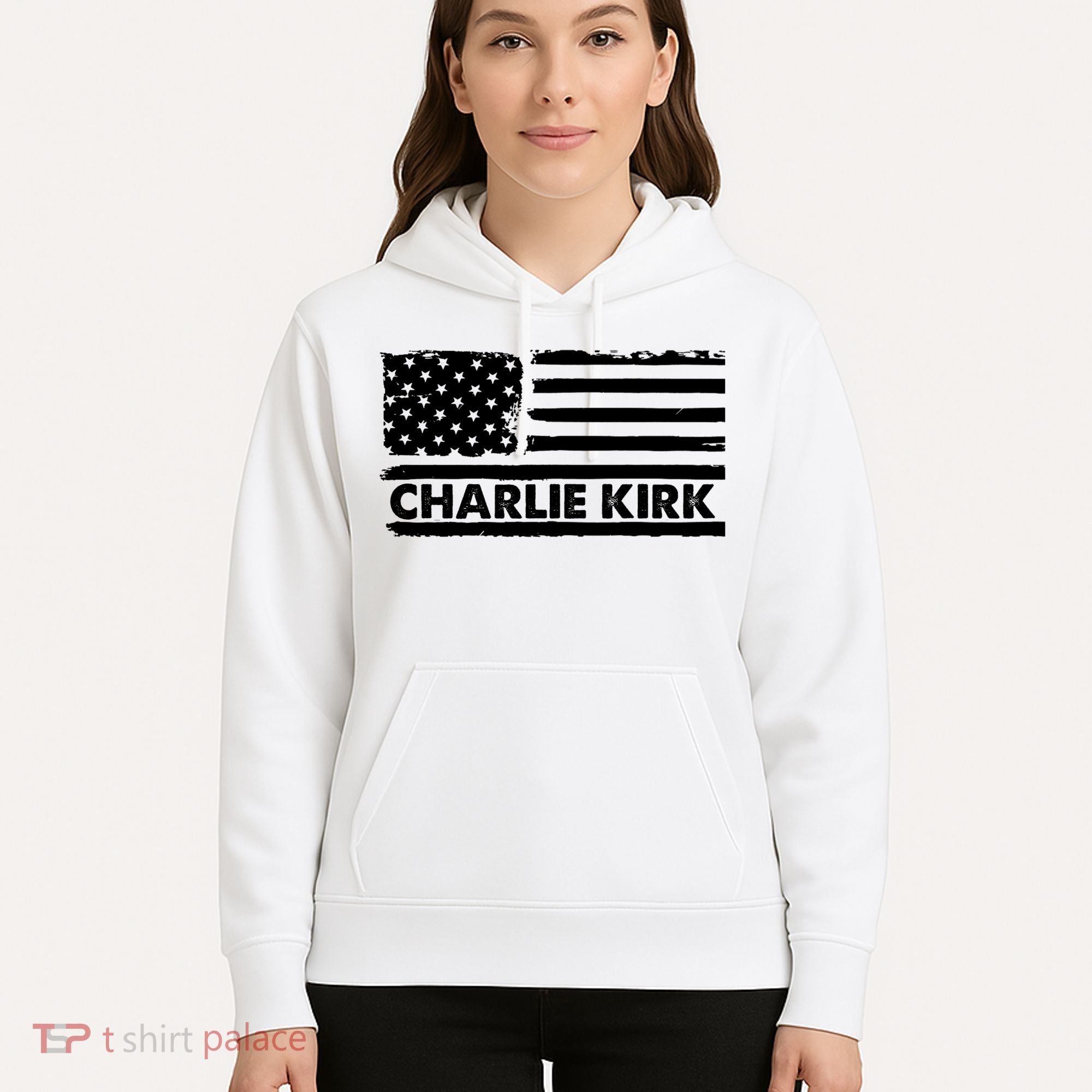 Charlie Kirk Distressed American Flag Patriotic Hoodie