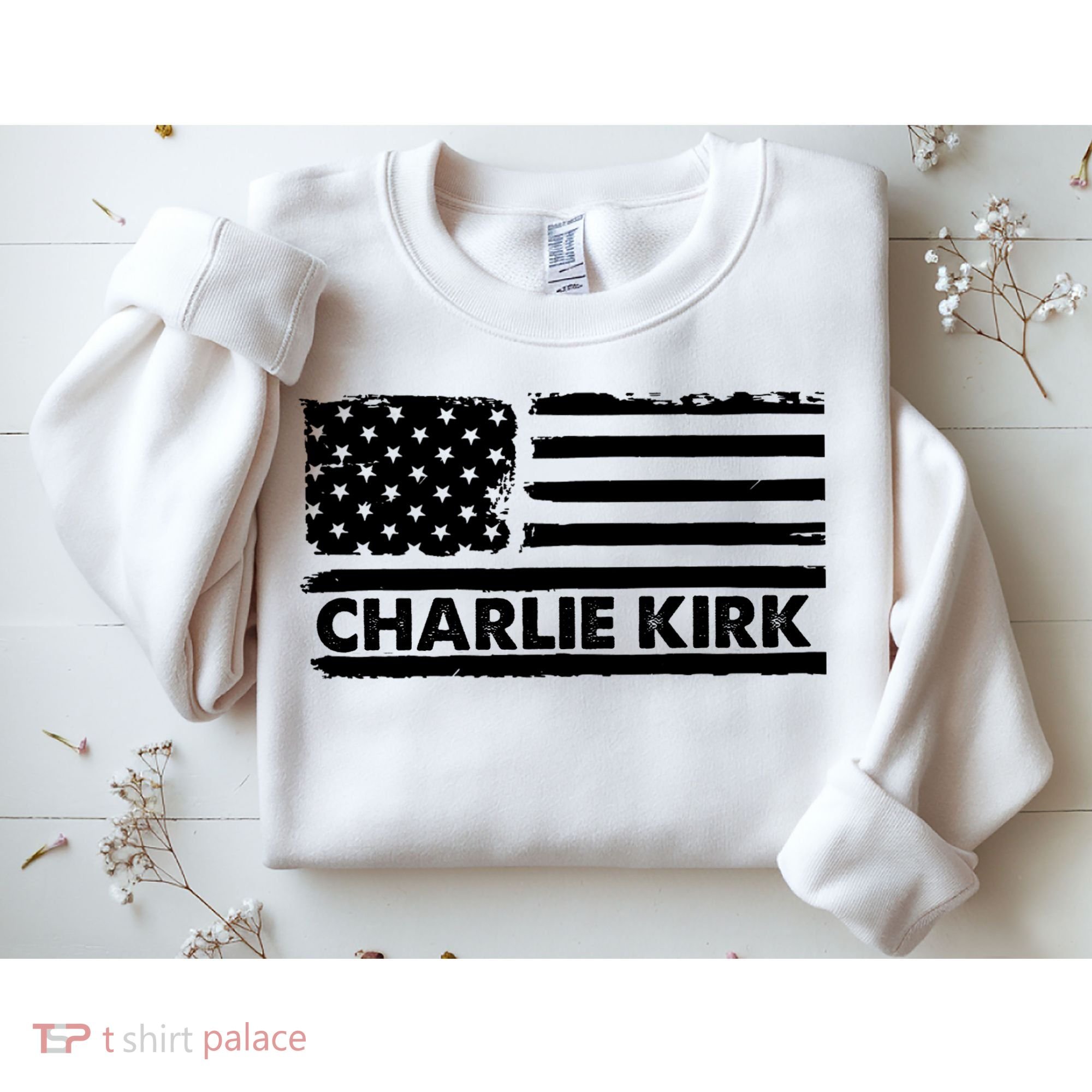Charlie Kirk Distressed American Flag Patriotic Sweatshirt