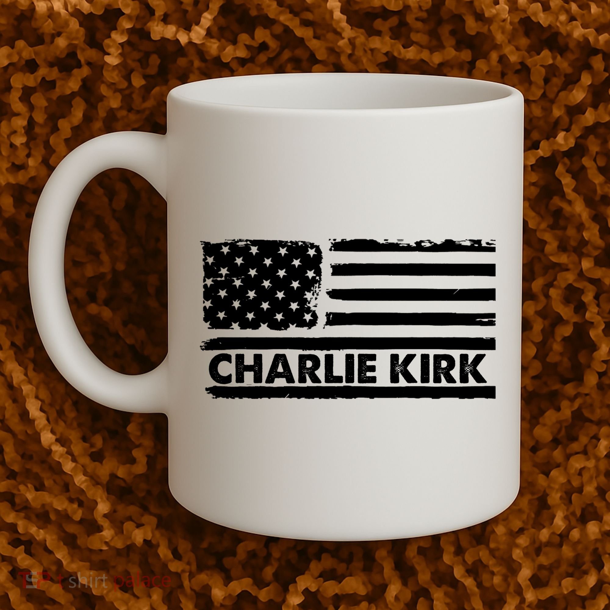 Charlie Kirk Distressed American Flag Patriotic Coffee Mug