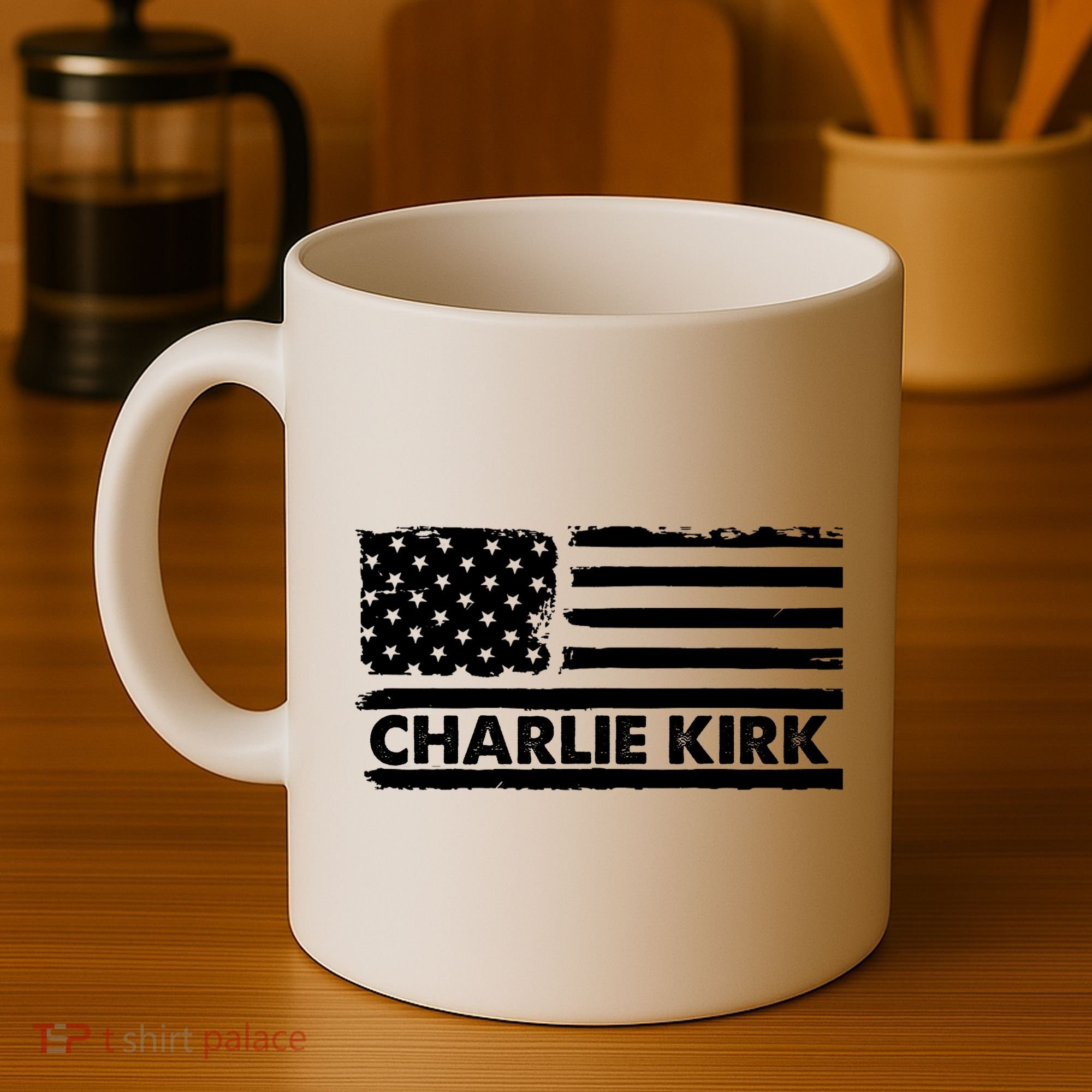 Charlie Kirk Distressed American Flag Patriotic Coffee Mug