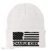 Charlie Kirk Distressed American Flag Patriotic Beanie thumb 0