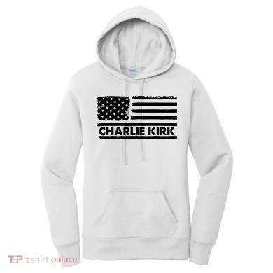 Charlie Kirk Distressed American Flag Patriotic Women's Hoodie