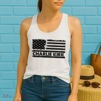Charlie Kirk Distressed American Flag Patriotic Women's Tank Top thumb 2