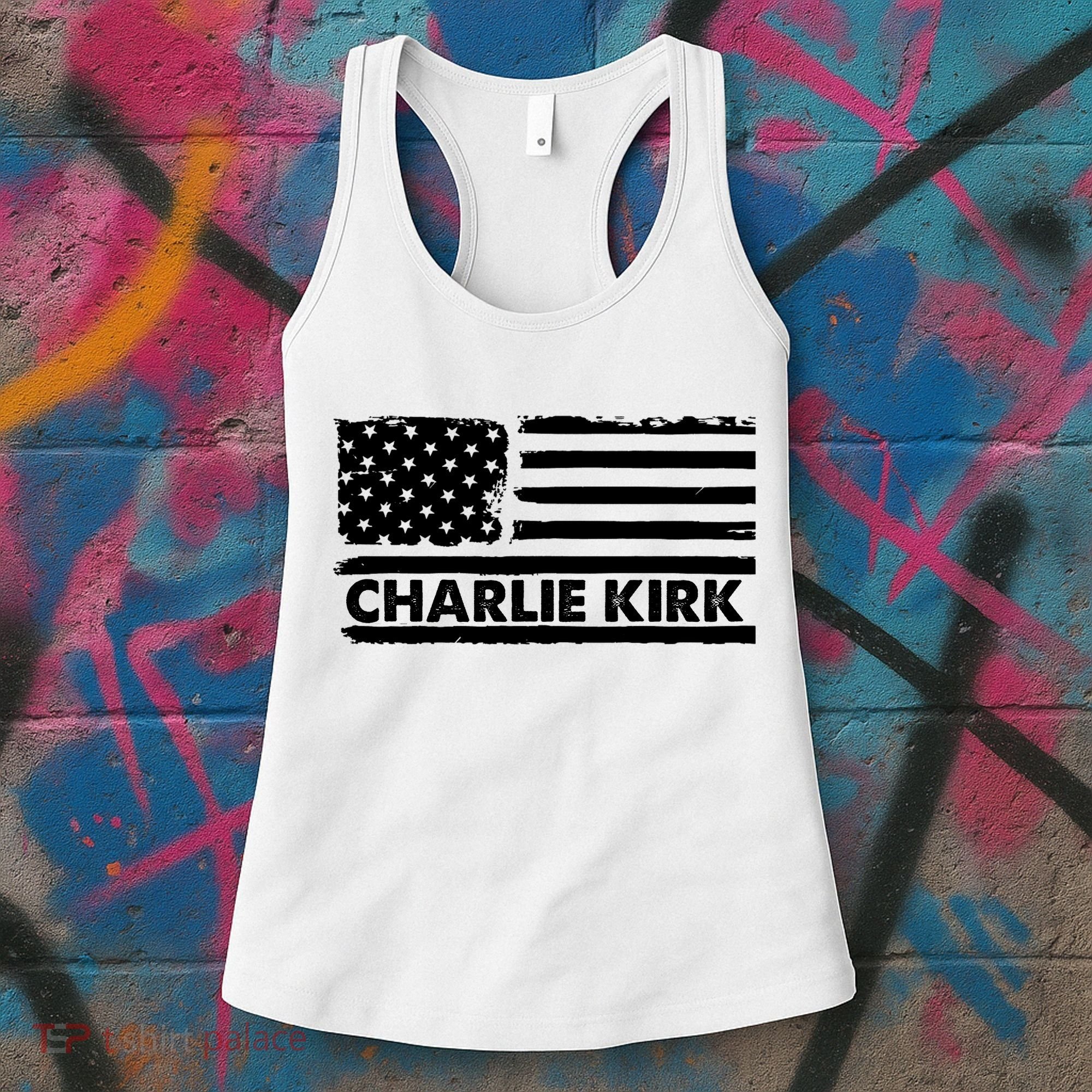 Charlie Kirk Distressed American Flag Patriotic Women's Tank Top