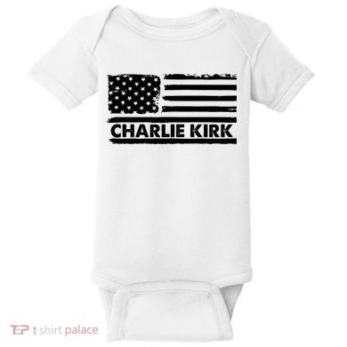 Charlie Kirk Distressed American Flag Patriotic Baby Bodysuit