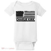 Charlie Kirk Distressed American Flag Patriotic Baby Bodysuit thumb 0