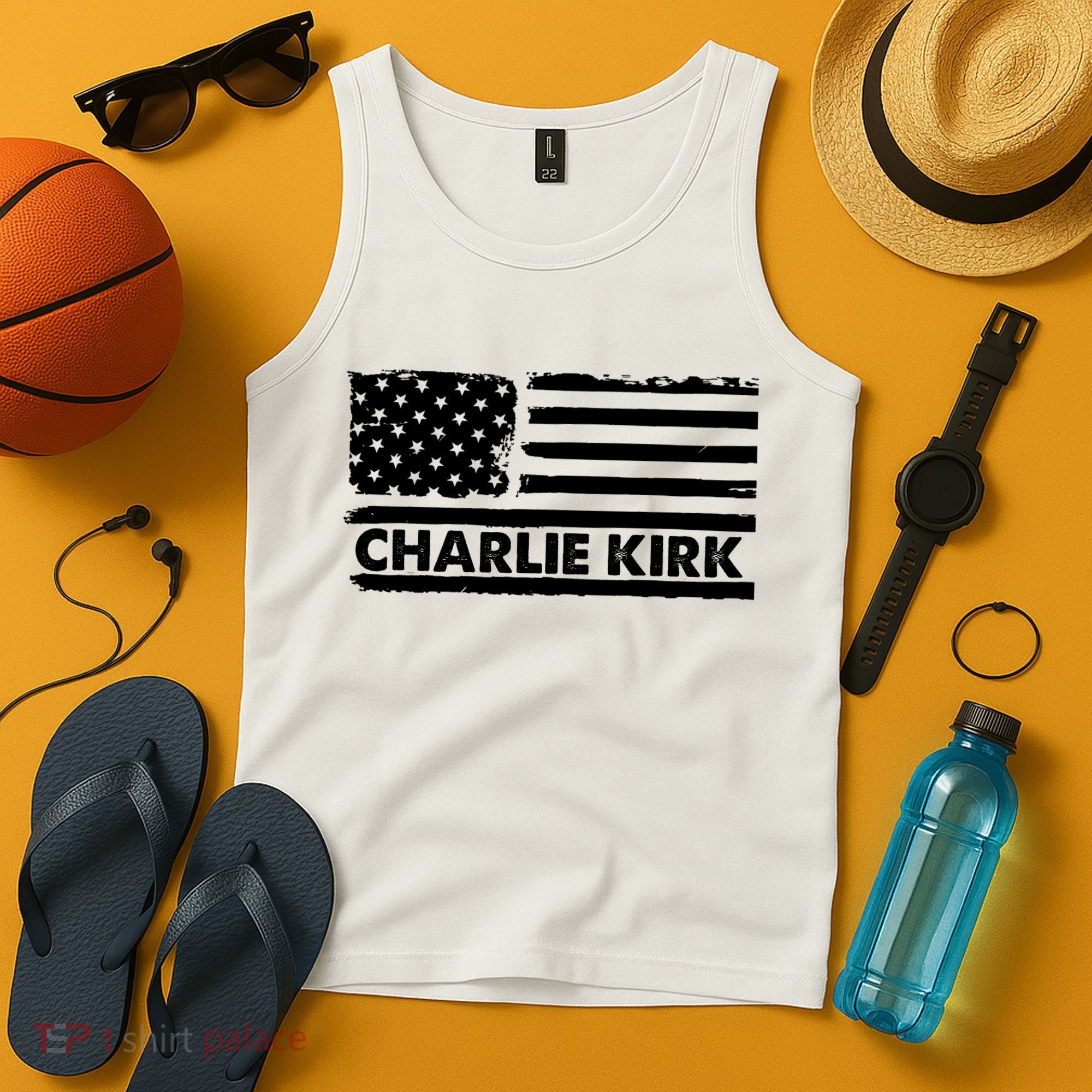 Charlie Kirk Distressed American Flag Patriotic Tank Top
