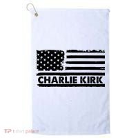Charlie Kirk Distressed American Flag Patriotic Golf Towel thumb 0
