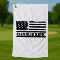Charlie Kirk Distressed American Flag Patriotic Golf Towel thumb 1
