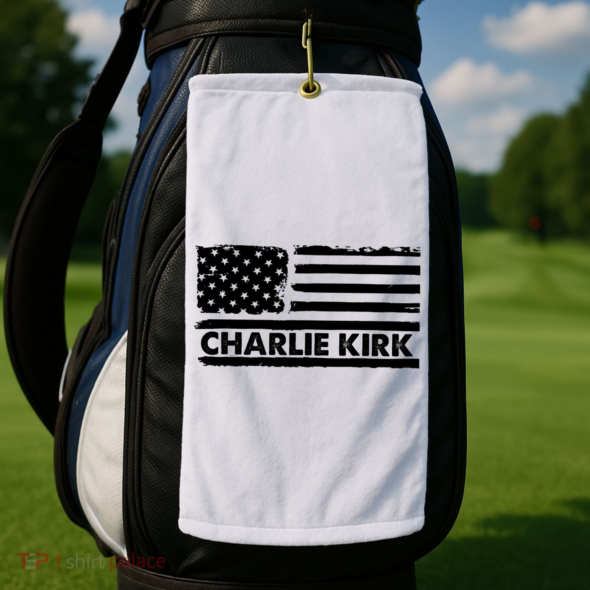 Charlie Kirk Distressed American Flag Patriotic Golf Towel