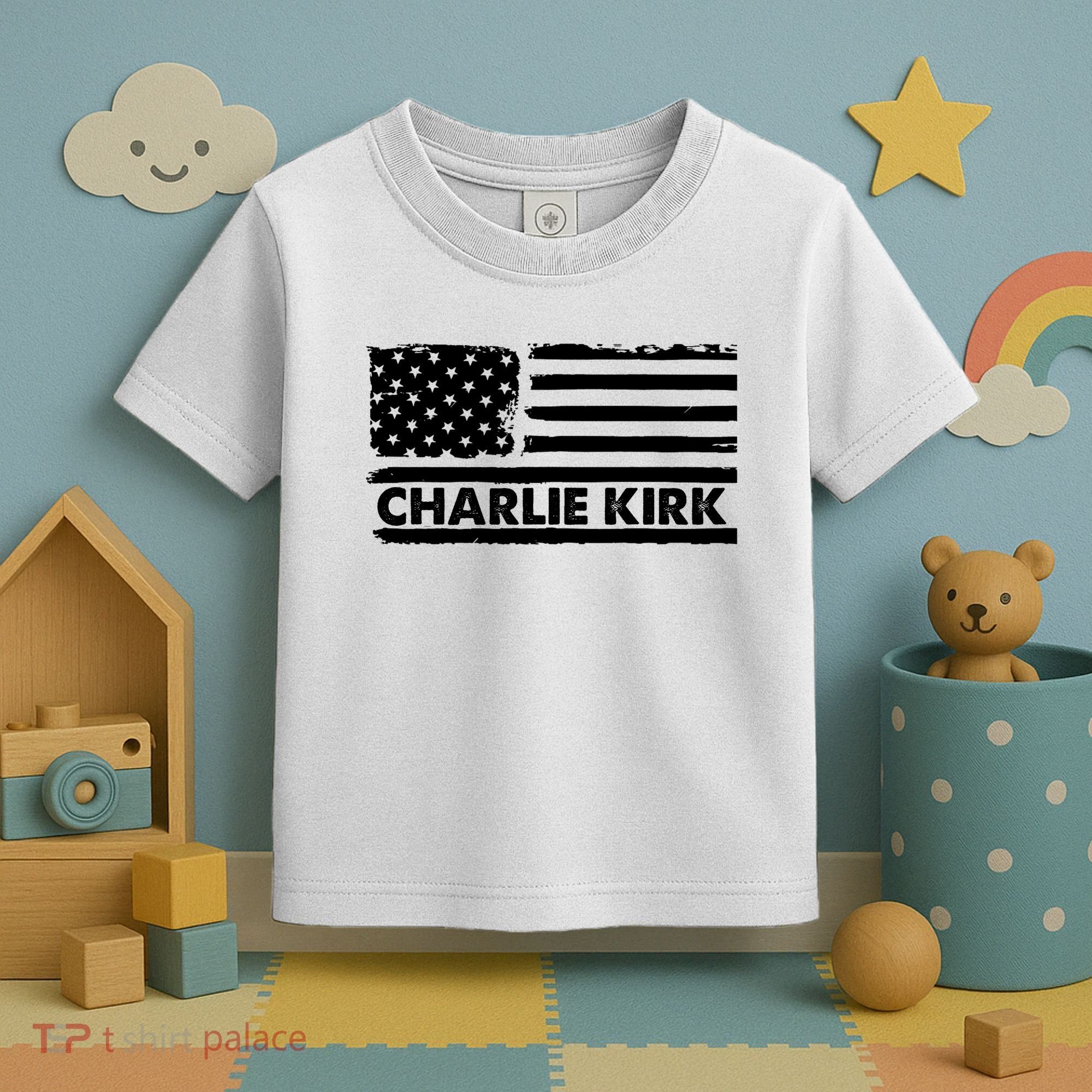 Charlie Kirk Distressed American Flag Patriotic Toddler T-Shirt