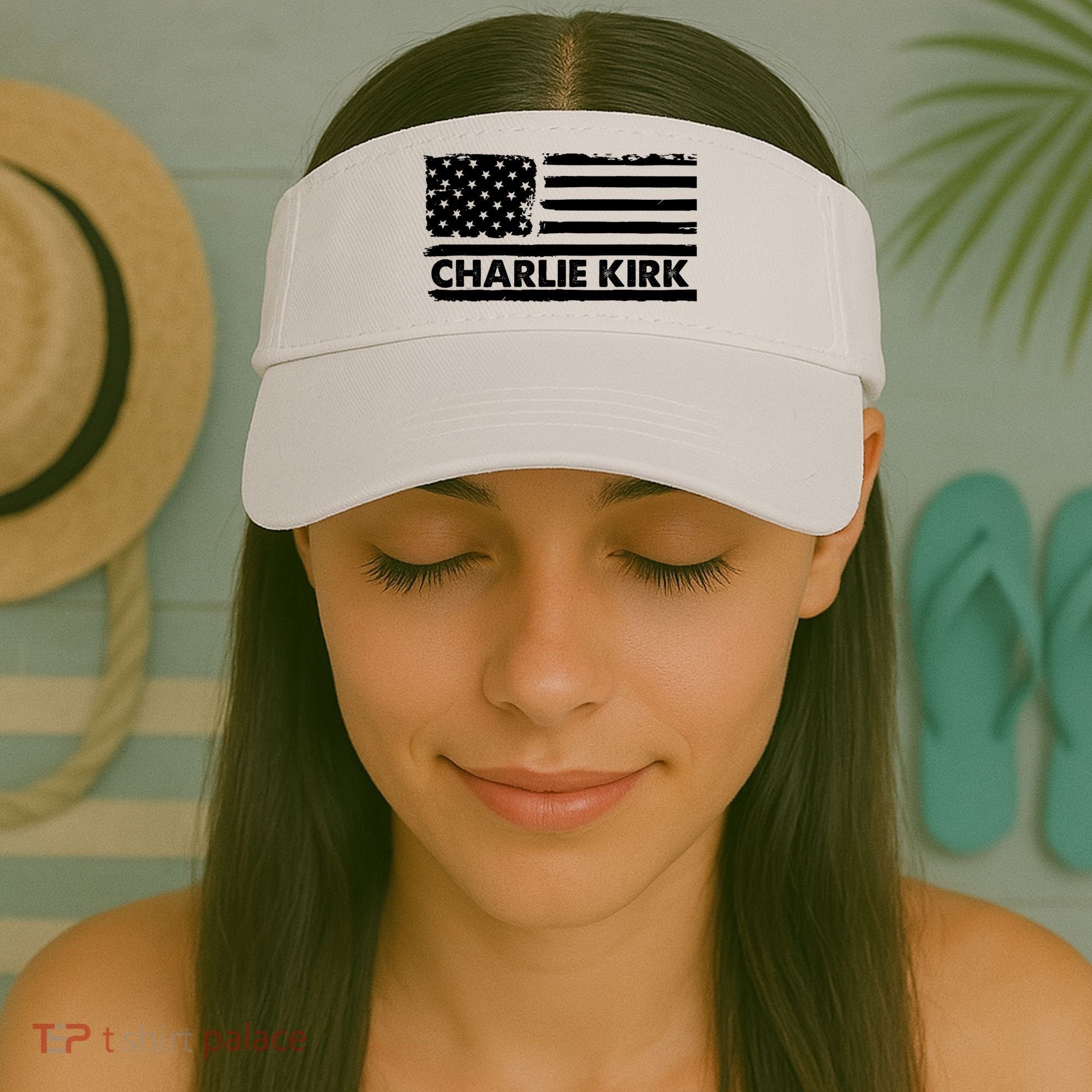 Charlie Kirk Distressed American Flag Patriotic Visor