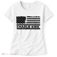 Charlie Kirk Distressed American Flag Patriotic Women's T-Shirt thumb 0