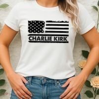 Charlie Kirk Distressed American Flag Patriotic Women's T-Shirt thumb 2