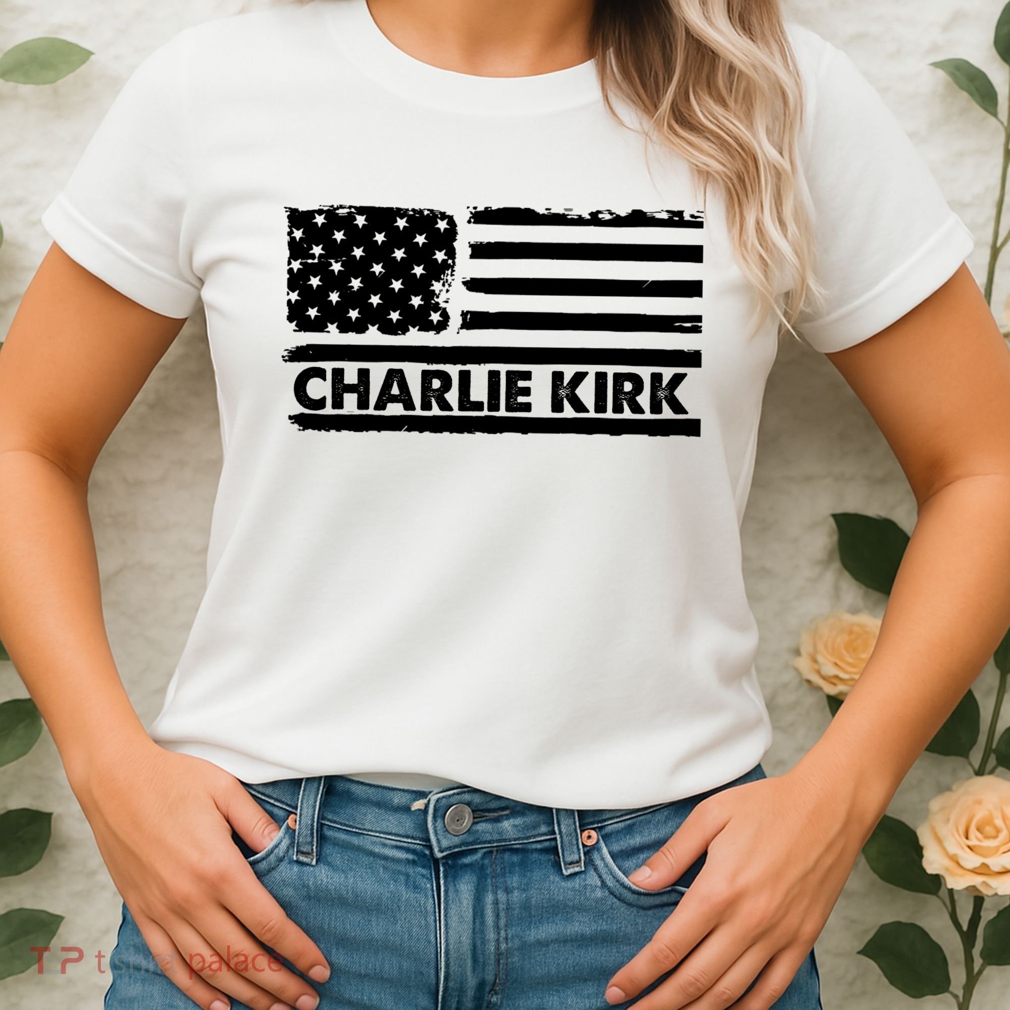 Charlie Kirk Distressed American Flag Patriotic Women's T-Shirt