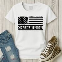 Charlie Kirk Distressed American Flag Patriotic Women's T-Shirt thumb 3