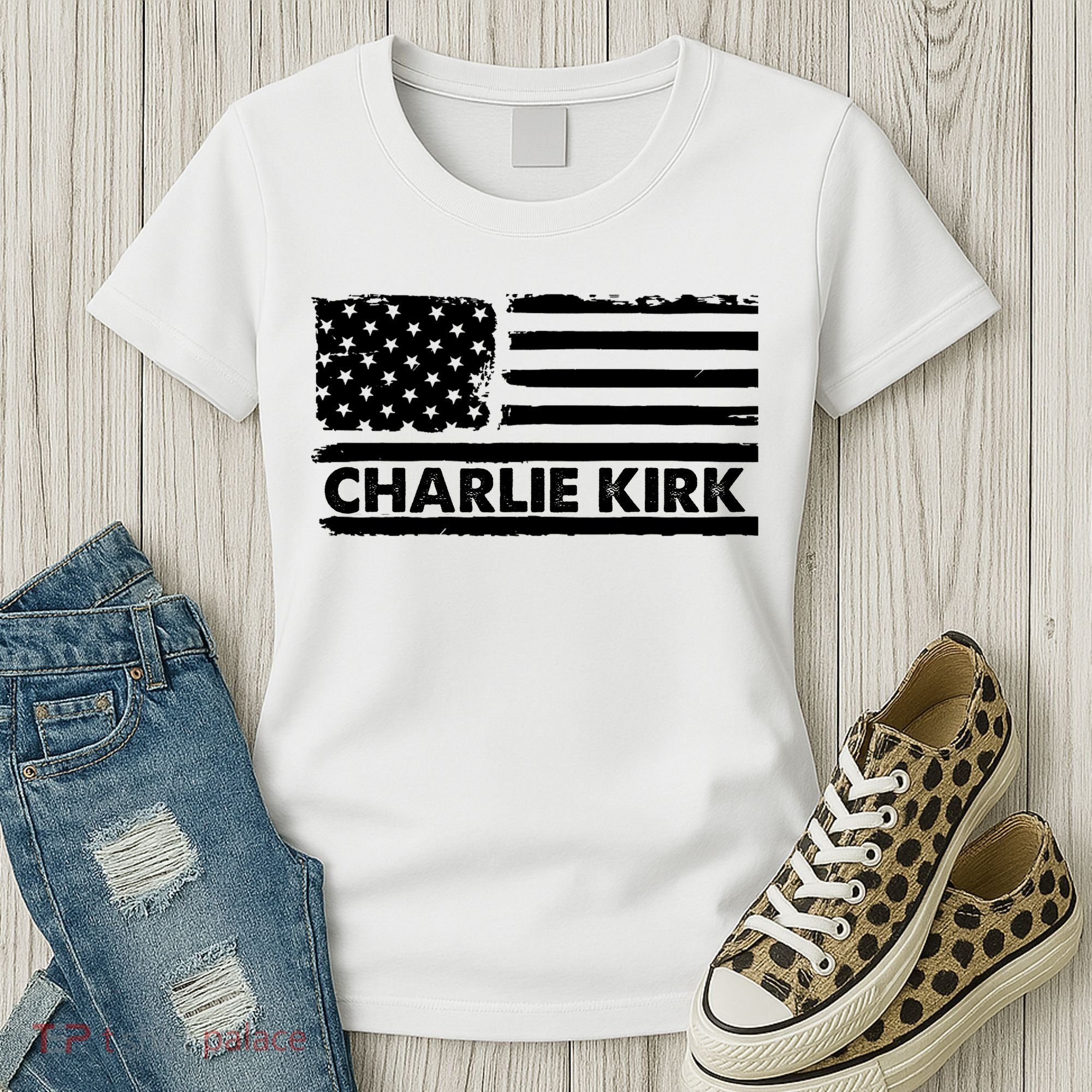 Charlie Kirk Distressed American Flag Patriotic Women's T-Shirt
