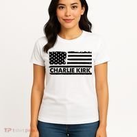 Charlie Kirk Distressed American Flag Patriotic Women's T-Shirt thumb 4