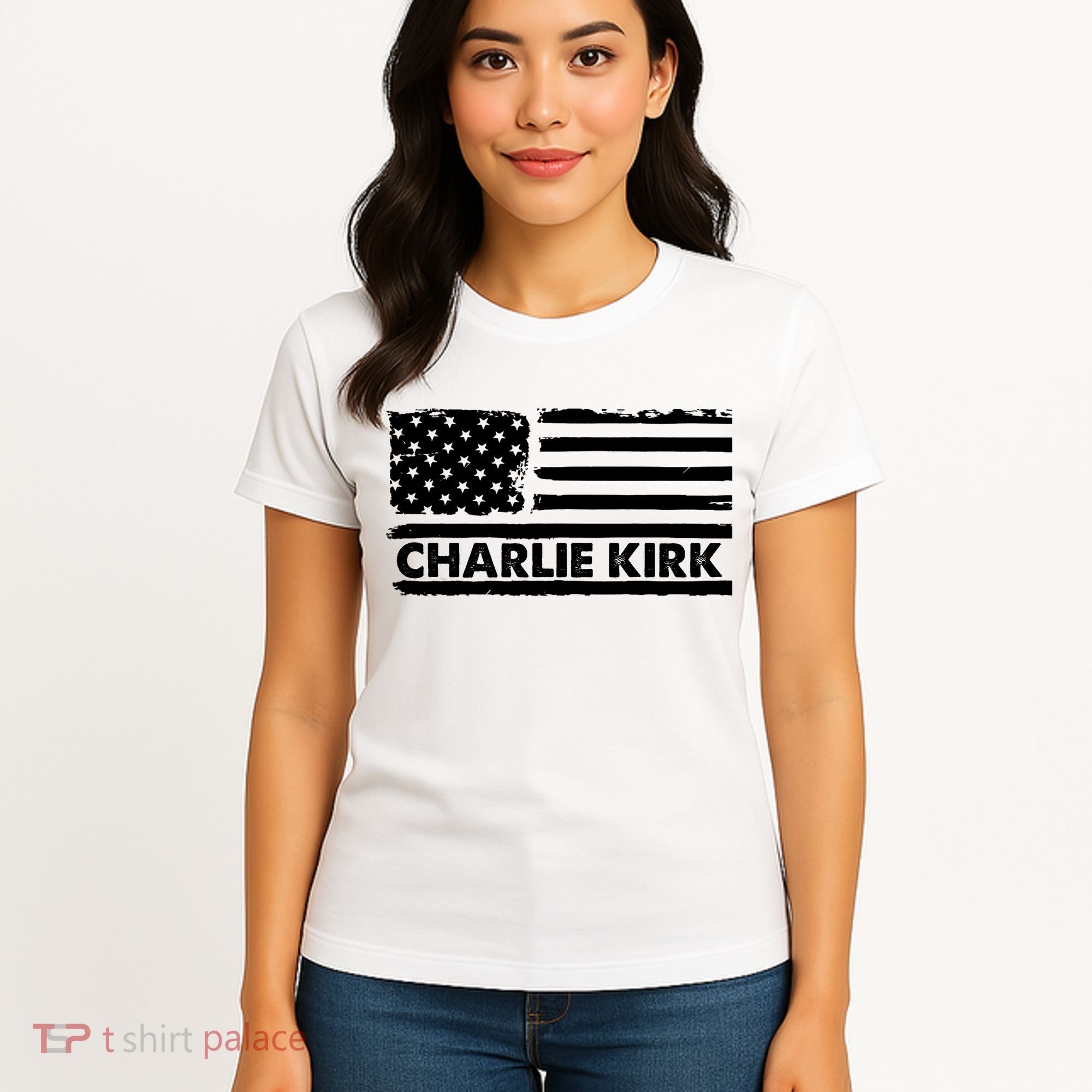 Charlie Kirk Distressed American Flag Patriotic Women's T-Shirt