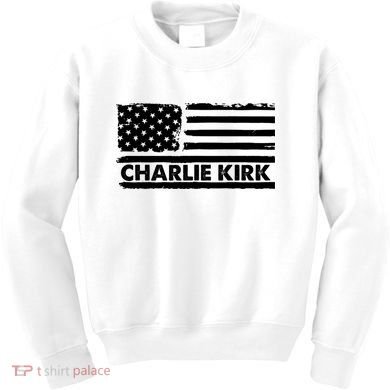 Charlie Kirk Distressed American Flag Patriotic Kids Sweatshirt