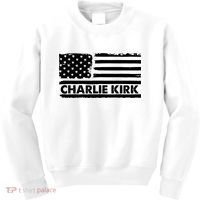 Charlie Kirk Distressed American Flag Patriotic Kids Sweatshirt thumb 0