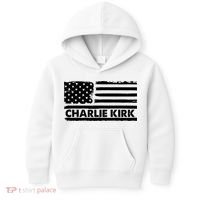 Charlie Kirk Distressed American Flag Patriotic Kids Hoodie thumb 0