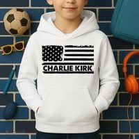 Charlie Kirk Distressed American Flag Patriotic Kids Hoodie thumb 2