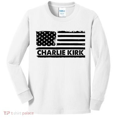 Charlie Kirk Distressed American Flag Patriotic Kids Long Sleeve Shirt