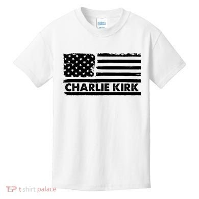 Charlie Kirk Distressed American Flag Patriotic Kids T-Shirt