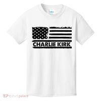 Charlie Kirk Distressed American Flag Patriotic Kids T-Shirt thumb 0