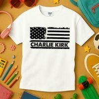Charlie Kirk Distressed American Flag Patriotic Kids T-Shirt thumb 3