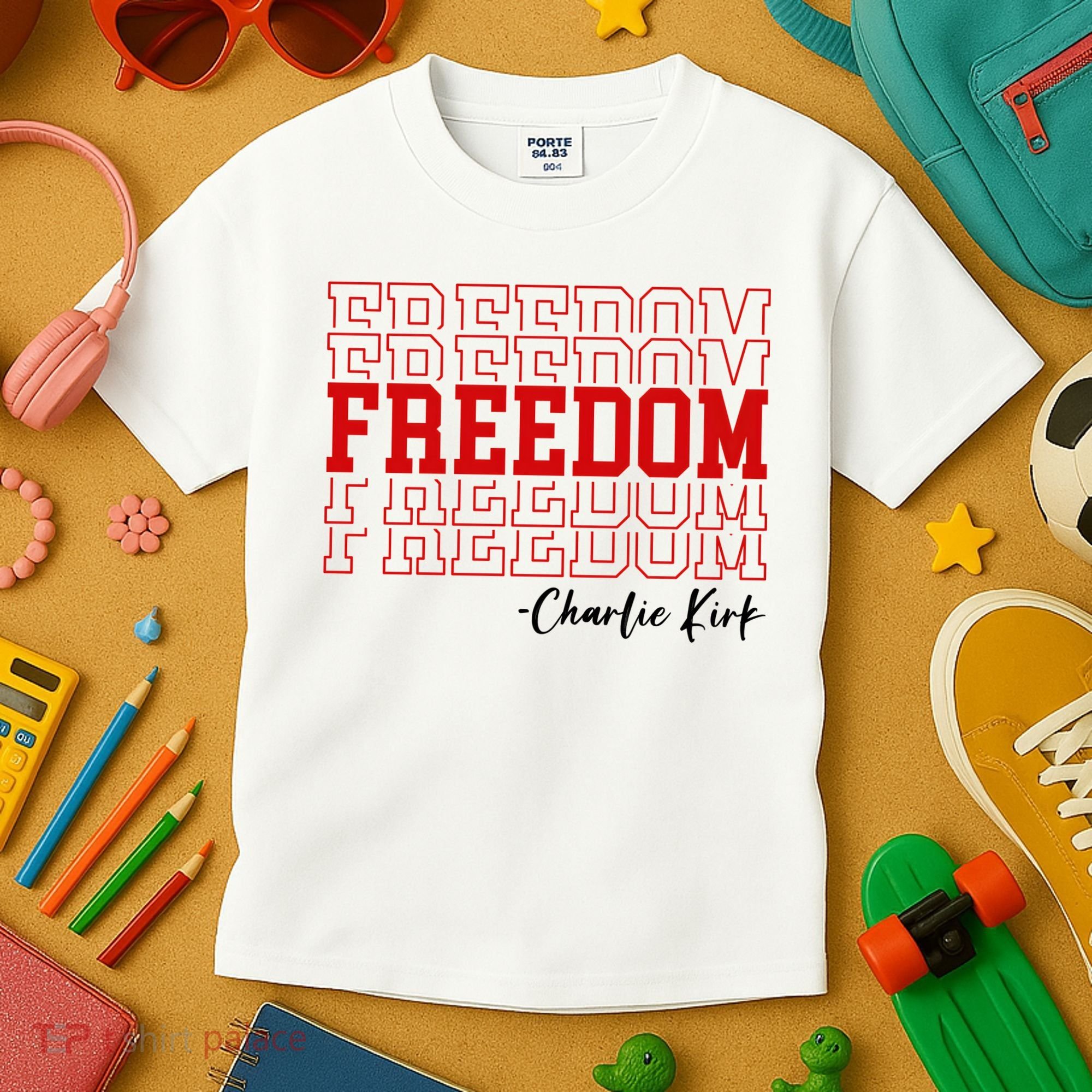 Charlie Kirk Freedom Freedom Freedom Mashup Kids T-Shirt