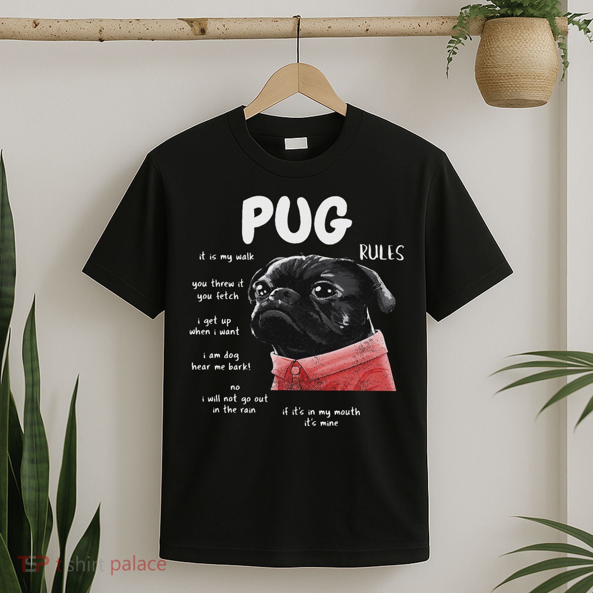 Cute Kawaii Funny Black Pug Dog Rules Gifts Women T-Shirt