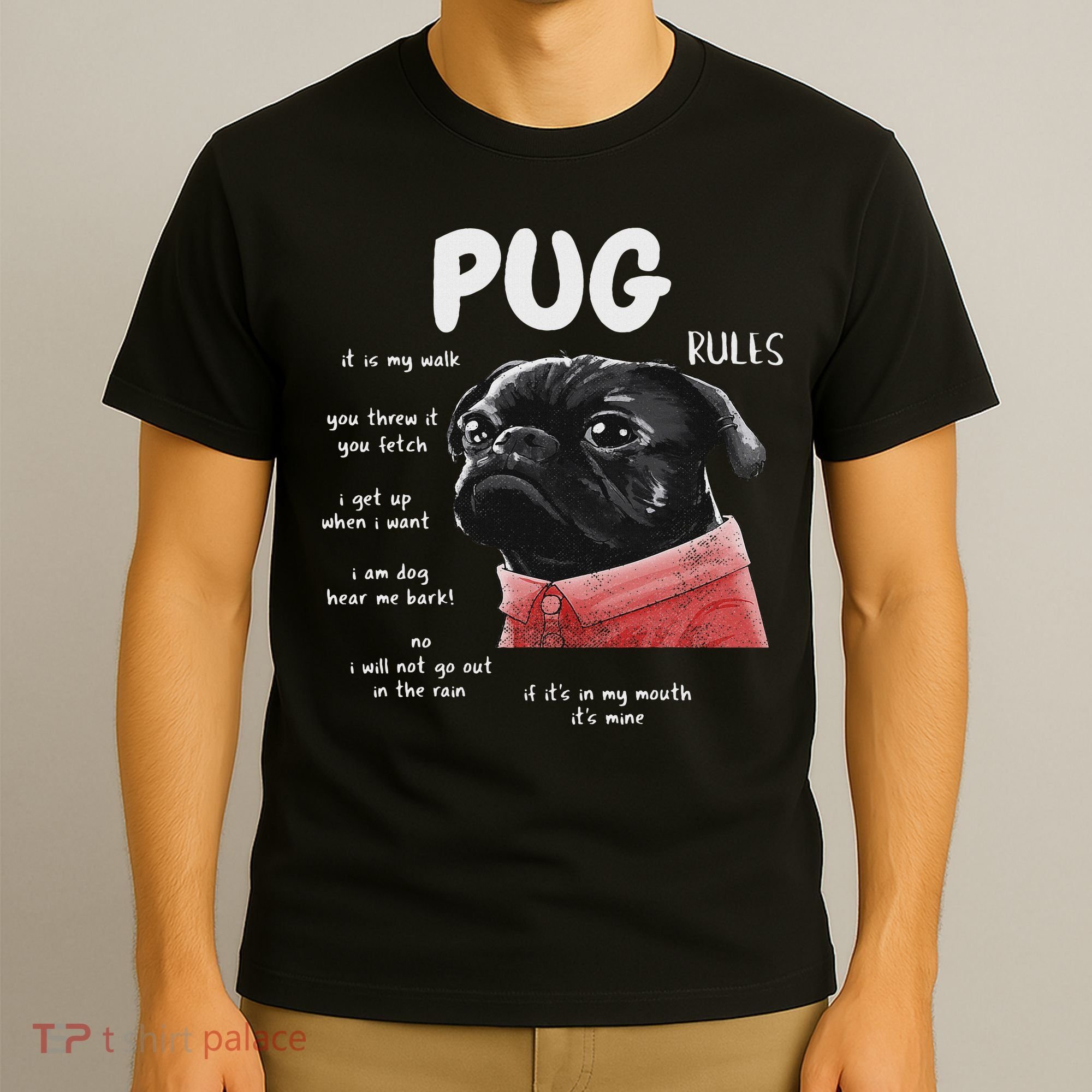 Cute Kawaii Funny Black Pug Dog Rules Gifts Women T-Shirt