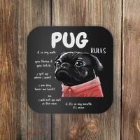 Cute Kawaii Funny Black Pug Dog Rules Gifts Women Coaster thumb 0