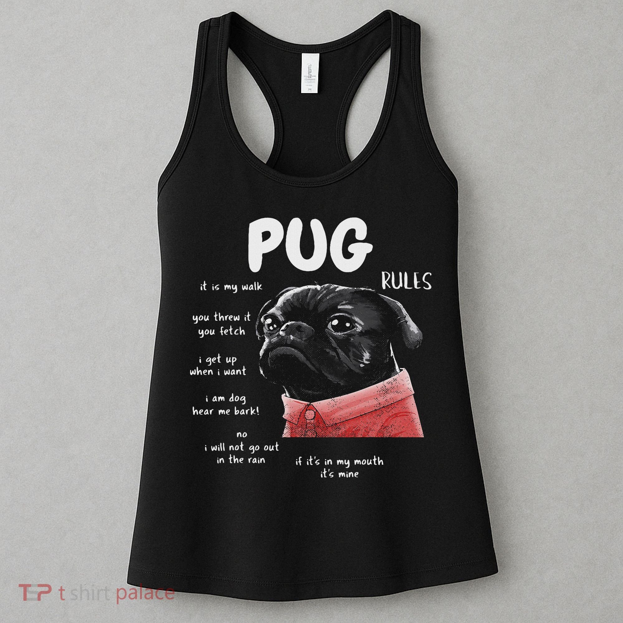Cute Kawaii Funny Black Pug Dog Rules Gifts Women Women's Tank Top